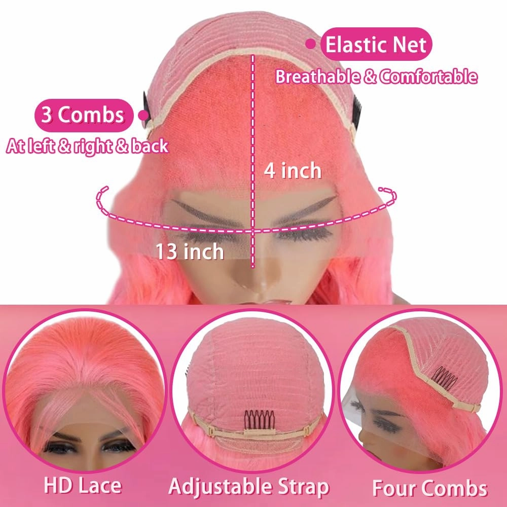 Pink Lace Front Wig Human Hair 13x4 Hd Lace Pink Body Wave Lace Front Wig Human Hair with Baby Hair Colored Wig Human Hair Pre Plucked 180% Density 26 Inch