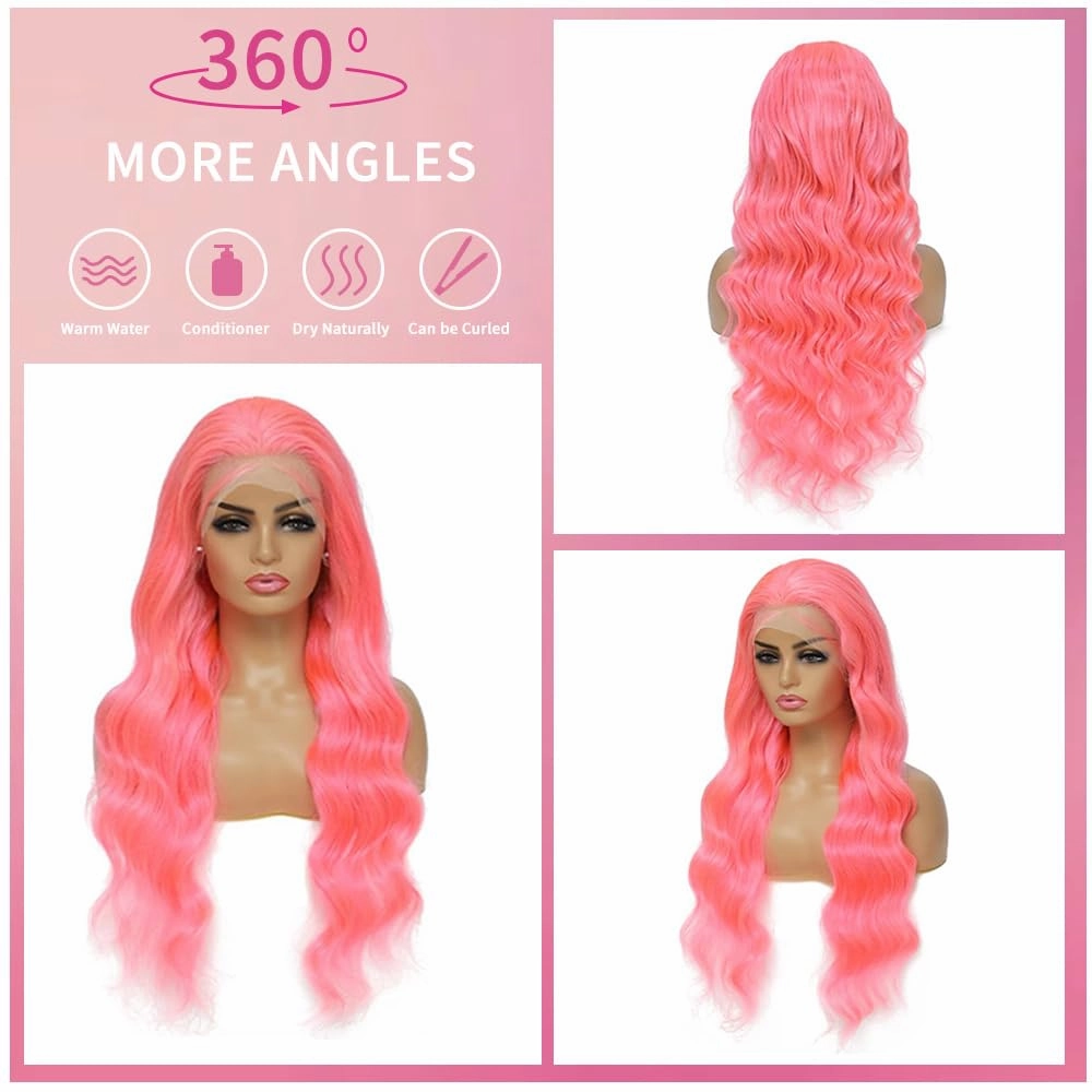 Pink Lace Front Wig Human Hair 13x4 Hd Lace Pink Body Wave Lace Front Wig Human Hair with Baby Hair Colored Wig Human Hair Pre Plucked 180% Density 26 Inch