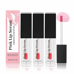 Pink Lip Serum Plump, Color Changing Lip Gloss Magic, Hydrating Lip Glow Oil Plumping Gloss Tinted Lip Balm Lip Care, Lip Plumper Transparent Lip Serum for Women Girls Lip Care(3pcs)
