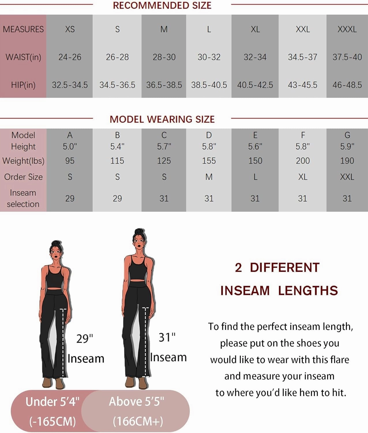 PINSPARK Womens Flare Yoga Pants Rib Bootcut Leggings High Waisted Elastic 29" Inseam Bottom Pants with 2 Pockets