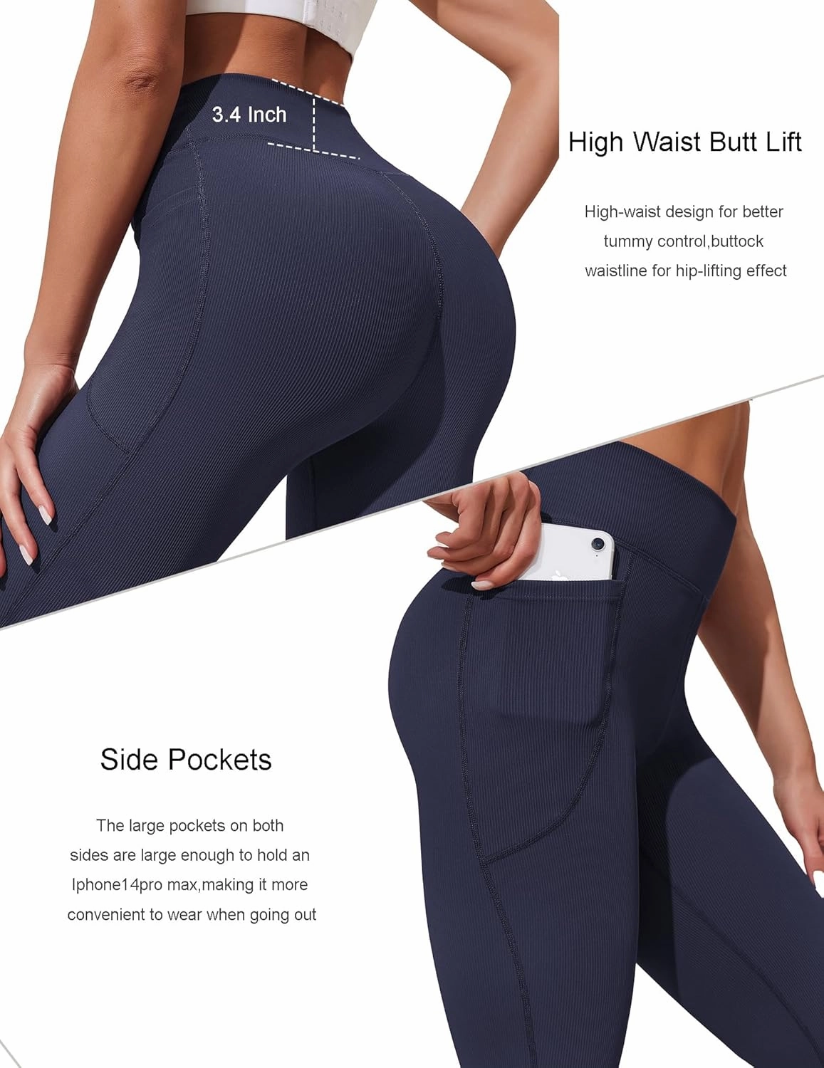 PINSPARK Womens Flare Yoga Pants Rib Bootcut Leggings High Waisted Elastic 29" Inseam Bottom Pants with 2 Pockets