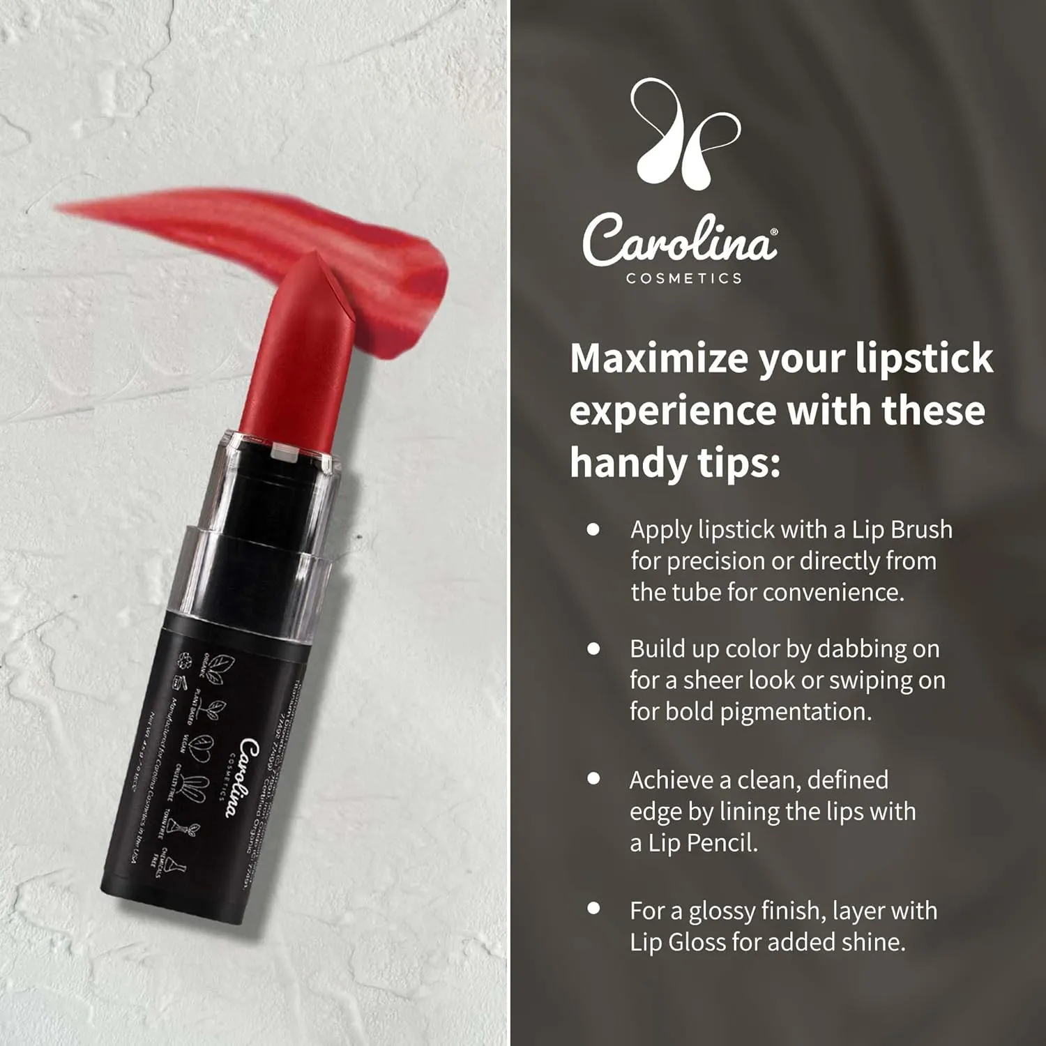 Plant-Based Moisturizing Lipstick - The Power of Red Shade 0.15oz- Hydrating with Cocoa Oil, Gluten-Free, Vegan, Non-GMO, Paraben-Free - Lightweight Cream Texture