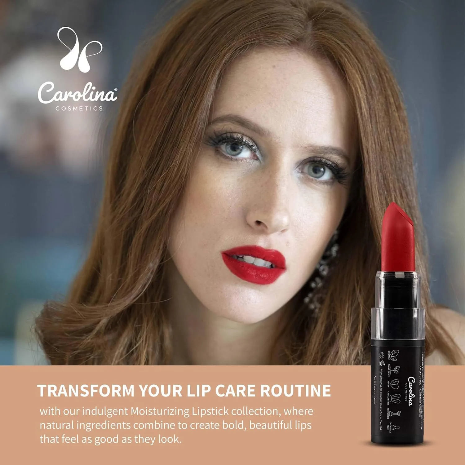 Plant-Based Moisturizing Lipstick - The Power of Red Shade 0.15oz- Hydrating with Cocoa Oil, Gluten-Free, Vegan, Non-GMO, Paraben-Free - Lightweight Cream Texture
