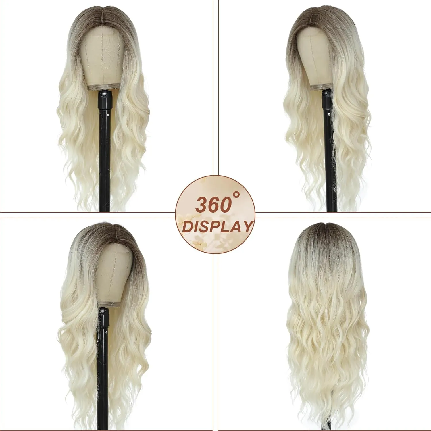 Platinum Blonde Wig for Women, Long Blonde Wavy Wig Middle Part 26 Inch Natural Looking Heat Resistant Synthetic Wigs for Daily Party Use