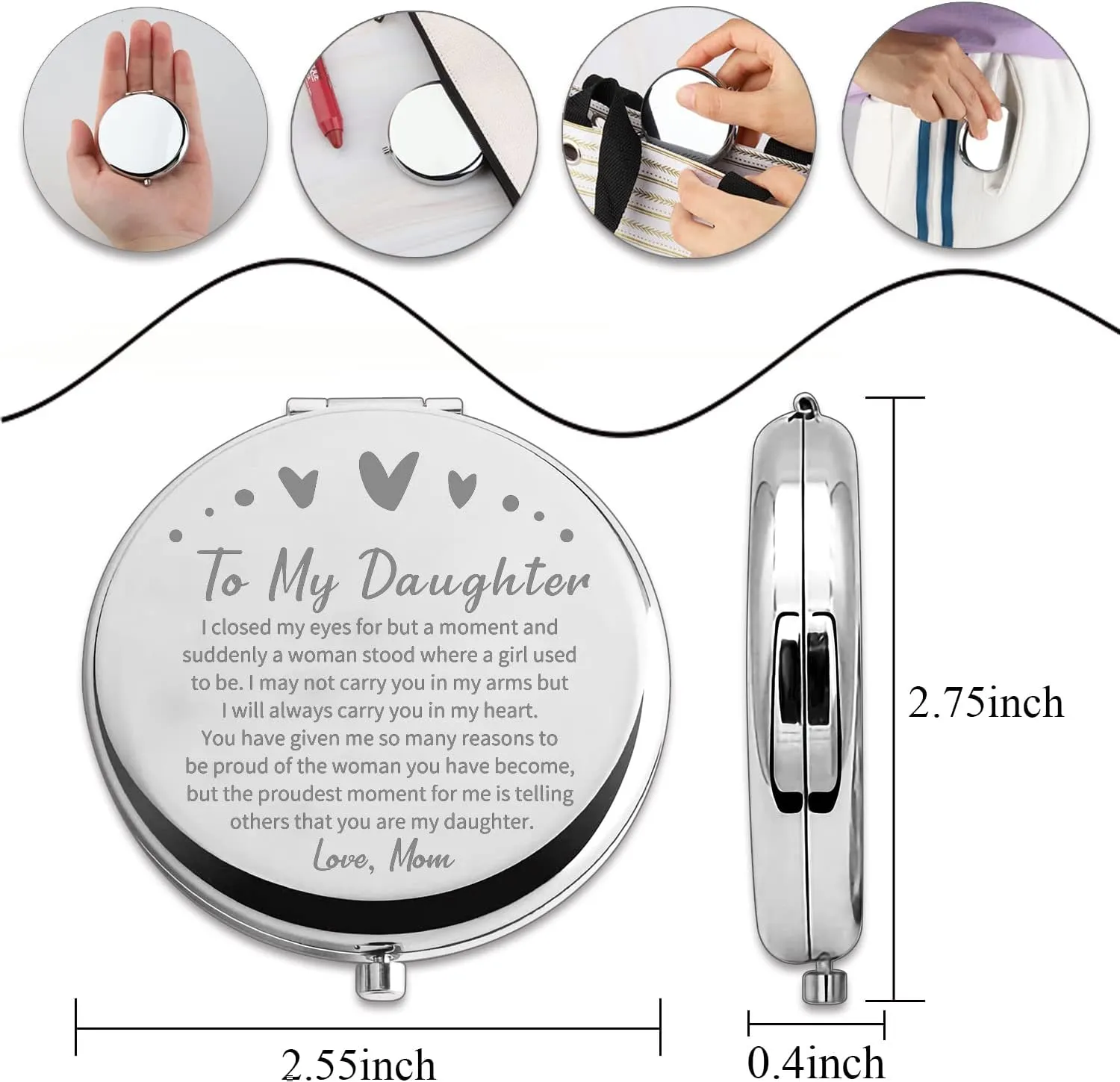 PLITI to My Daughter Compact Mirror from Mom Dad Daughter Graduation Gift Daughter Inspirational Pocket Mirror (Daughter Closed MM)