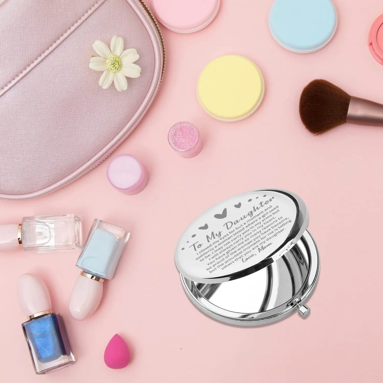 PLITI to My Daughter Compact Mirror from Mom Dad Daughter Graduation Gift Daughter Inspirational Pocket Mirror (Daughter Closed MM)