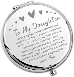 PLITI to My Daughter Compact Mirror from Mom Dad Daughter Graduation Gift Daughter Inspirational Pocket Mirror (Daughter Closed MM)
