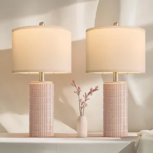 PoKat 23" Pink Ceramic Table Lamps Set of 2, Modern Bedroom Lamps for Girls Room, Bedside Lamps for Night Stands, Cute Lamps for Living Room Decor, Nightstands Desk Lamp, Pink