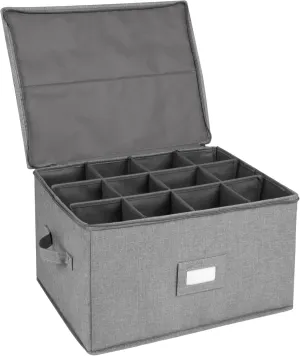 popoly Stemware Storage Cases, Wine Glass Storage Box Containers with Dividers, Stackable China Storage Containers for 12 Wine Glasses, Drinkware, Glassware or Crystal (Light Grey)