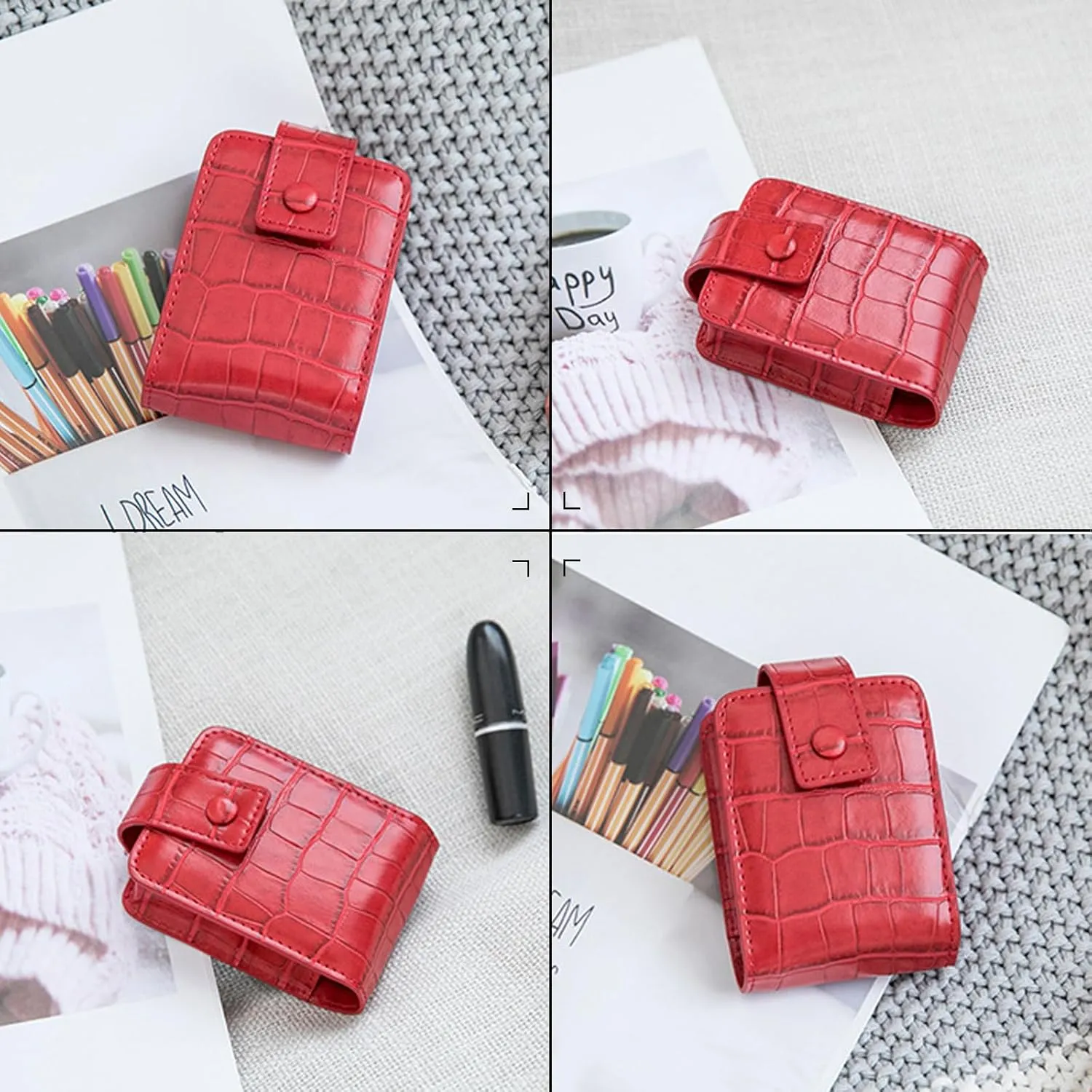 PORRASSO Lipstick Case Portable Mini Cosmetic Bag Women Lipstick Lip Gloss Bag with Mirror Travel Lipstick Holder for Storeing Lipstick Lip Glaze Powder Red