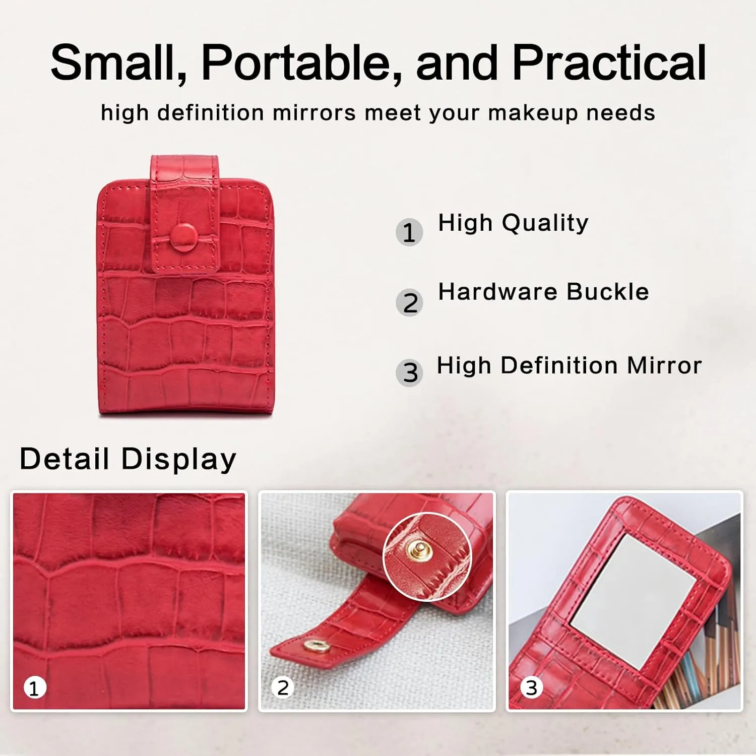 PORRASSO Lipstick Case Portable Mini Cosmetic Bag Women Lipstick Lip Gloss Bag with Mirror Travel Lipstick Holder for Storeing Lipstick Lip Glaze Powder Red