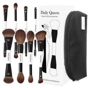 Portable Makeup Brush Set 8pcs Dual Kabuki Powder Concealers Eye shadows Blush Eyeliner Eyebrow Contour Eye blending Brushes