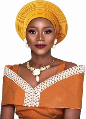 Pre Tied African Headtie Hat Turban Cap for Women Nigerian ASO Oke Headtie Auto Gele Head Wrap for Wedding Party-200G