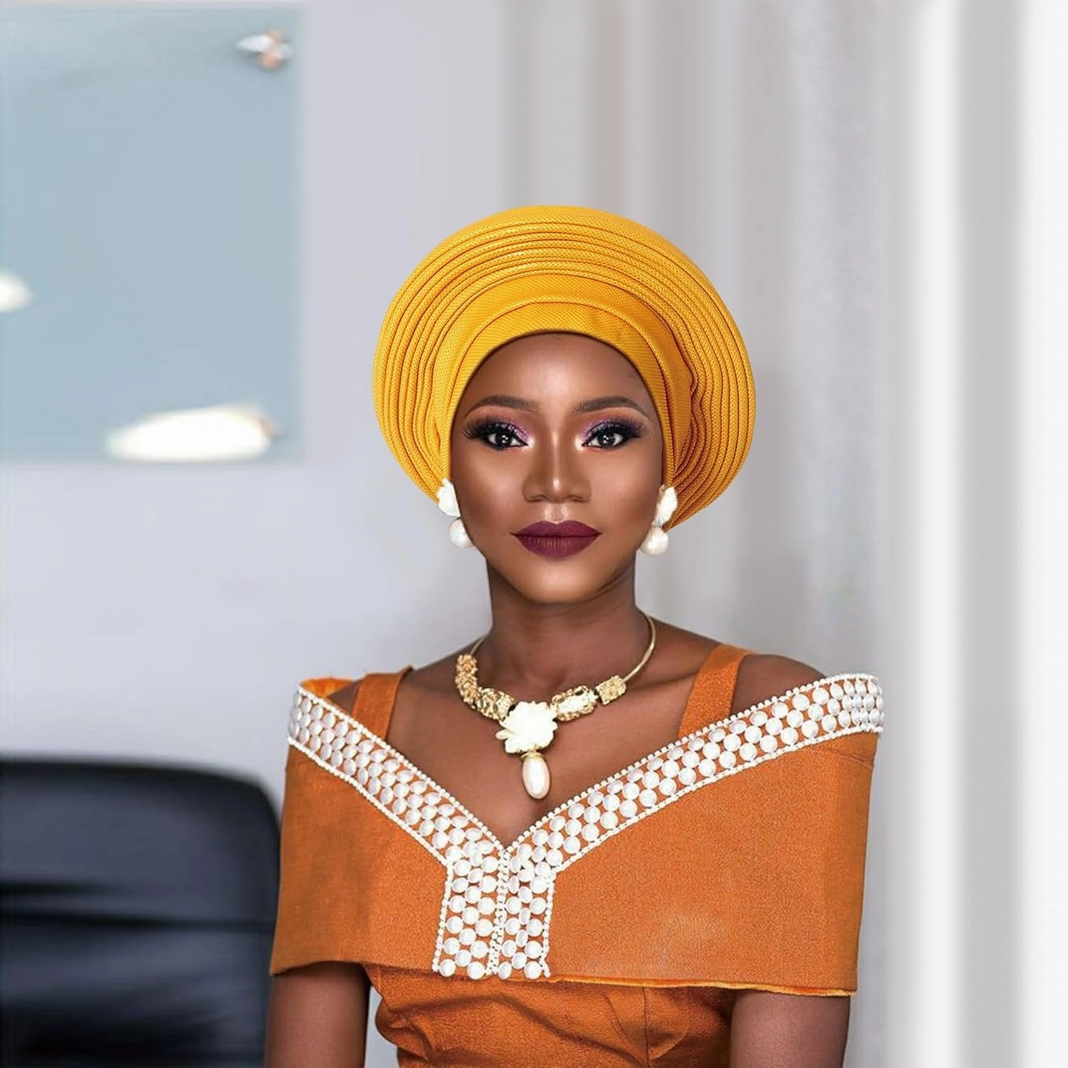 Pre Tied African Headtie Hat Turban Cap for Women Nigerian ASO Oke Headtie Auto Gele Head Wrap for Wedding Party-200G
