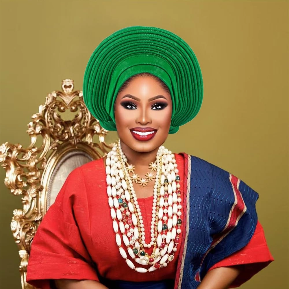 Pre Tied African Headtie Hat Turban Cap for Women Nigerian ASO Oke Headtie Auto Gele Head Wrap for Wedding Party-200G