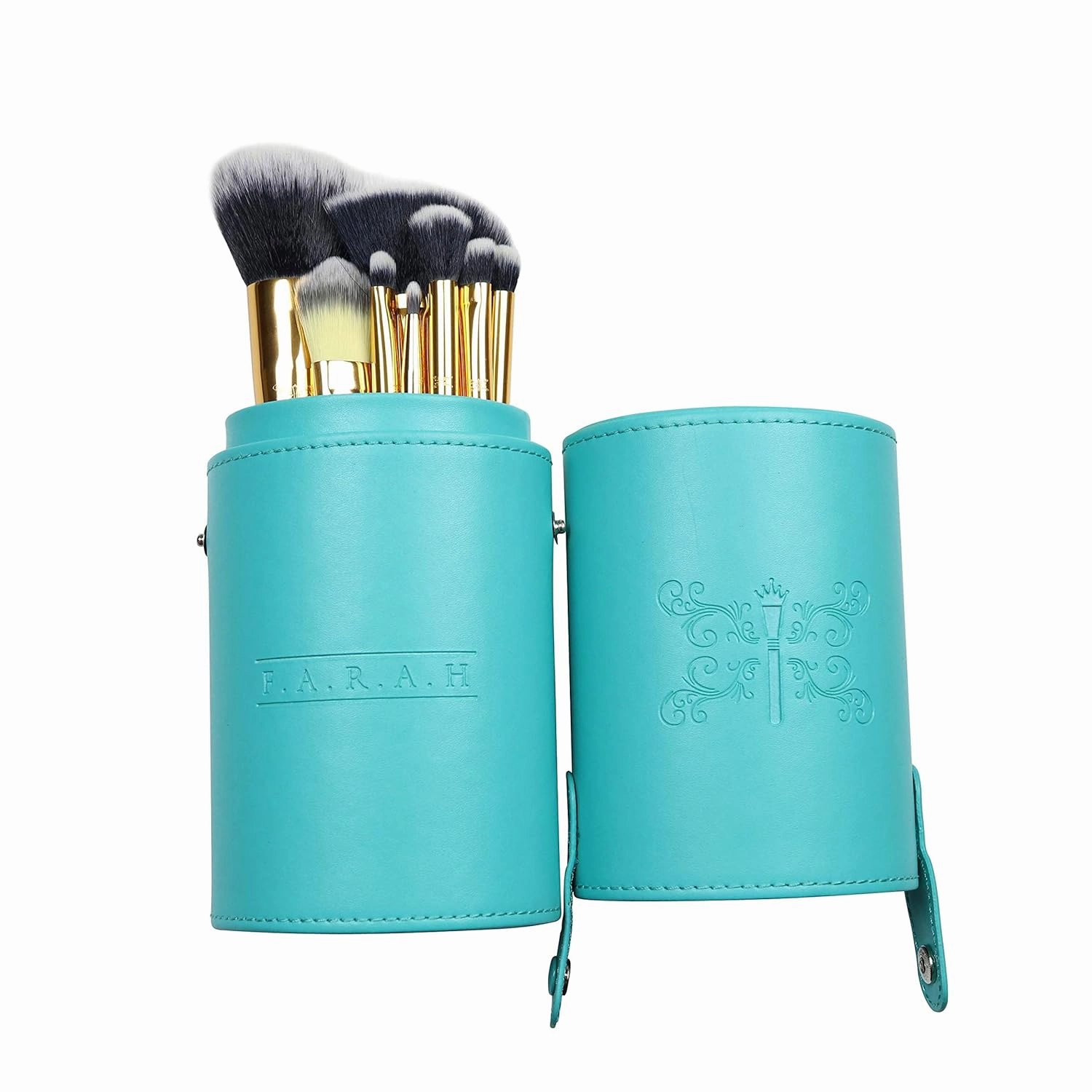 Premium Makeup Brushes Foundation Face Eyeshadows Powder Concealers Blush Eye Shadows Eyeliner Cosmetic Blending Soft Synthetic Brush Kit 12 Pcs Set with Turquoise Travel Case by F.A.R.A.H