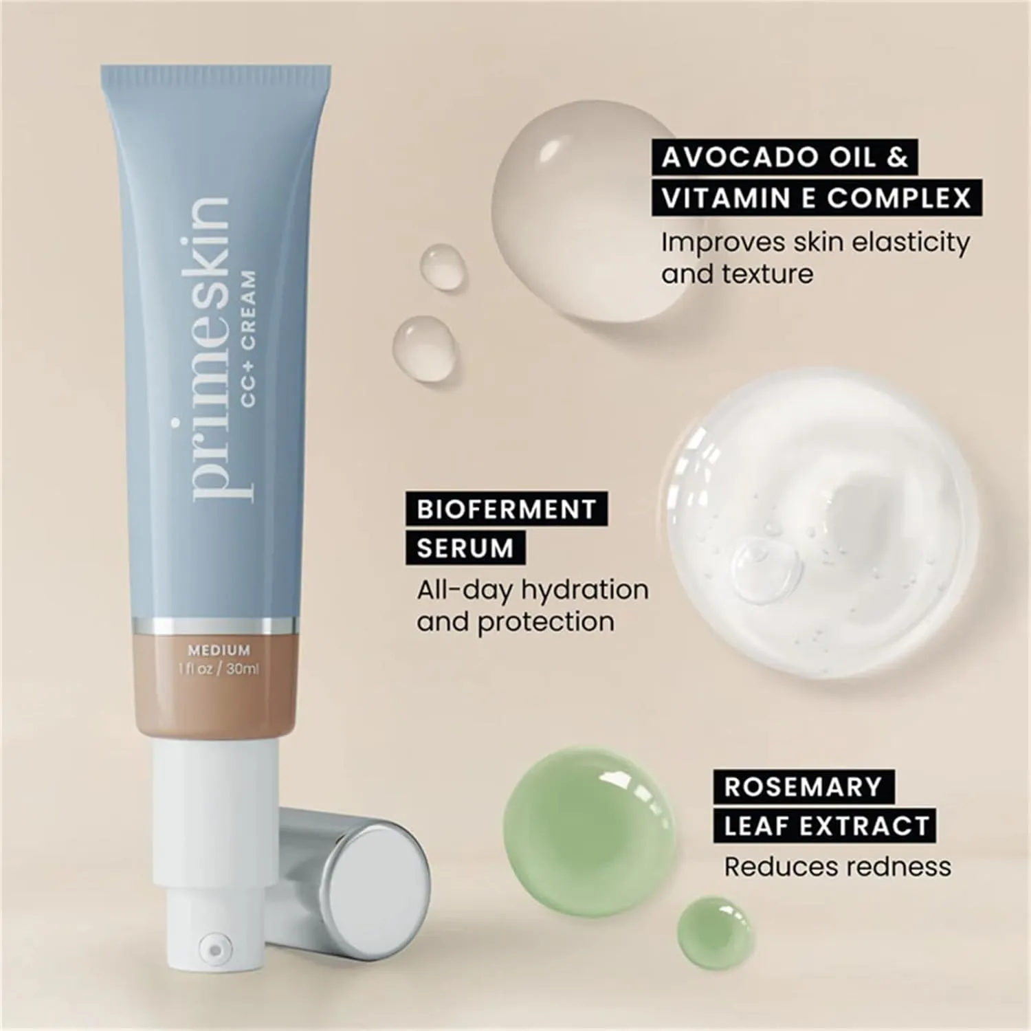 Primeskin Cc Cream for Older Women,Liquid Foundation,Cc Cream Liquid Foundation,Full-Coverage Foundations, Lightweight Natural Coverage, Natural Finish, 1.8 Fl Oz/30ml (FAIR)