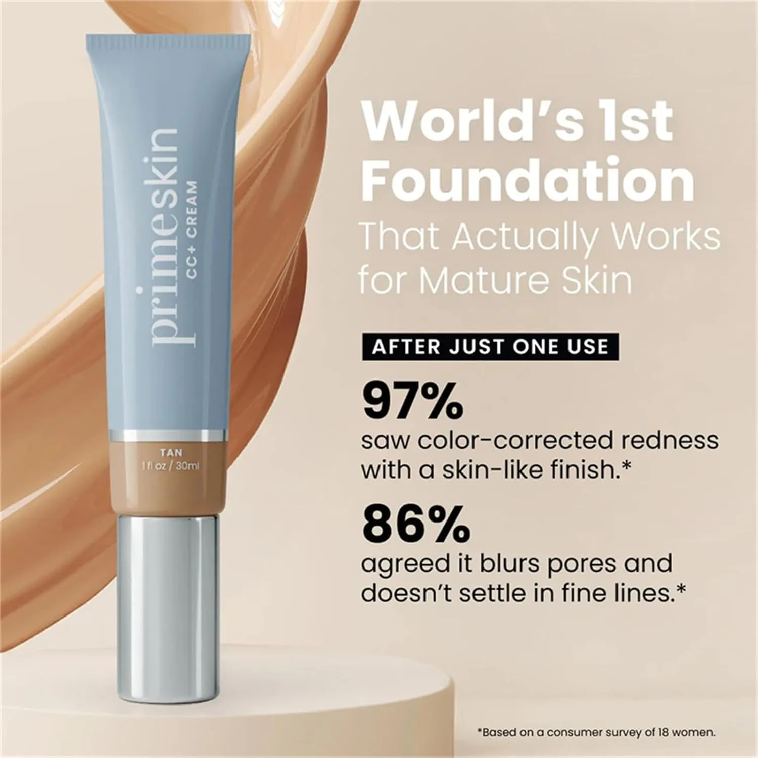 Primeskin Cc Cream for Older Women,Liquid Foundation,Cc Cream Liquid Foundation,Full-Coverage Foundations, Lightweight Natural Coverage, Natural Finish, 1.8 Fl Oz/30ml (FAIR)