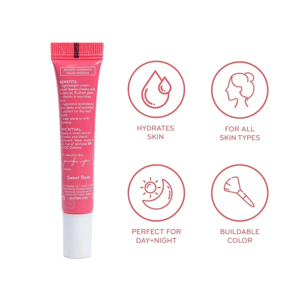pürlisse Blush Glow BB Cheek Color - Dewy Liquid Blush for Cheeks - Enriched with Vitamin E & Hyaluronic Acid - Creamy, Lightweight & Buildable - Hydrating & Nourishing - Petal Pink (0.34 Fl oz)