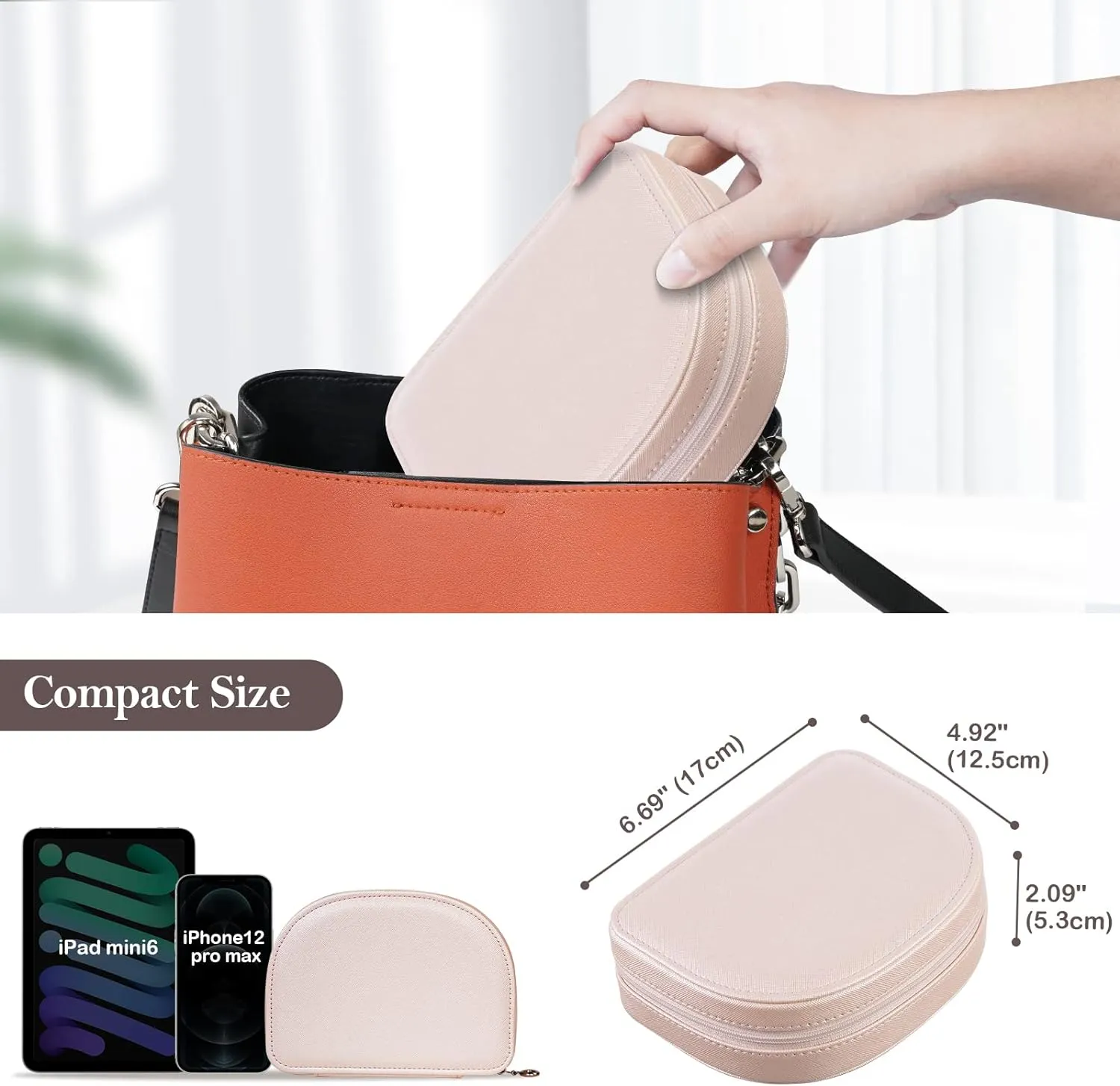 ProCase Travel Size Jewelry Box, Small Portable Seashell-Shaped Jewelry Case, 2 Layer Mini Jewelry Organizer in PU Leather for Women -Champagne