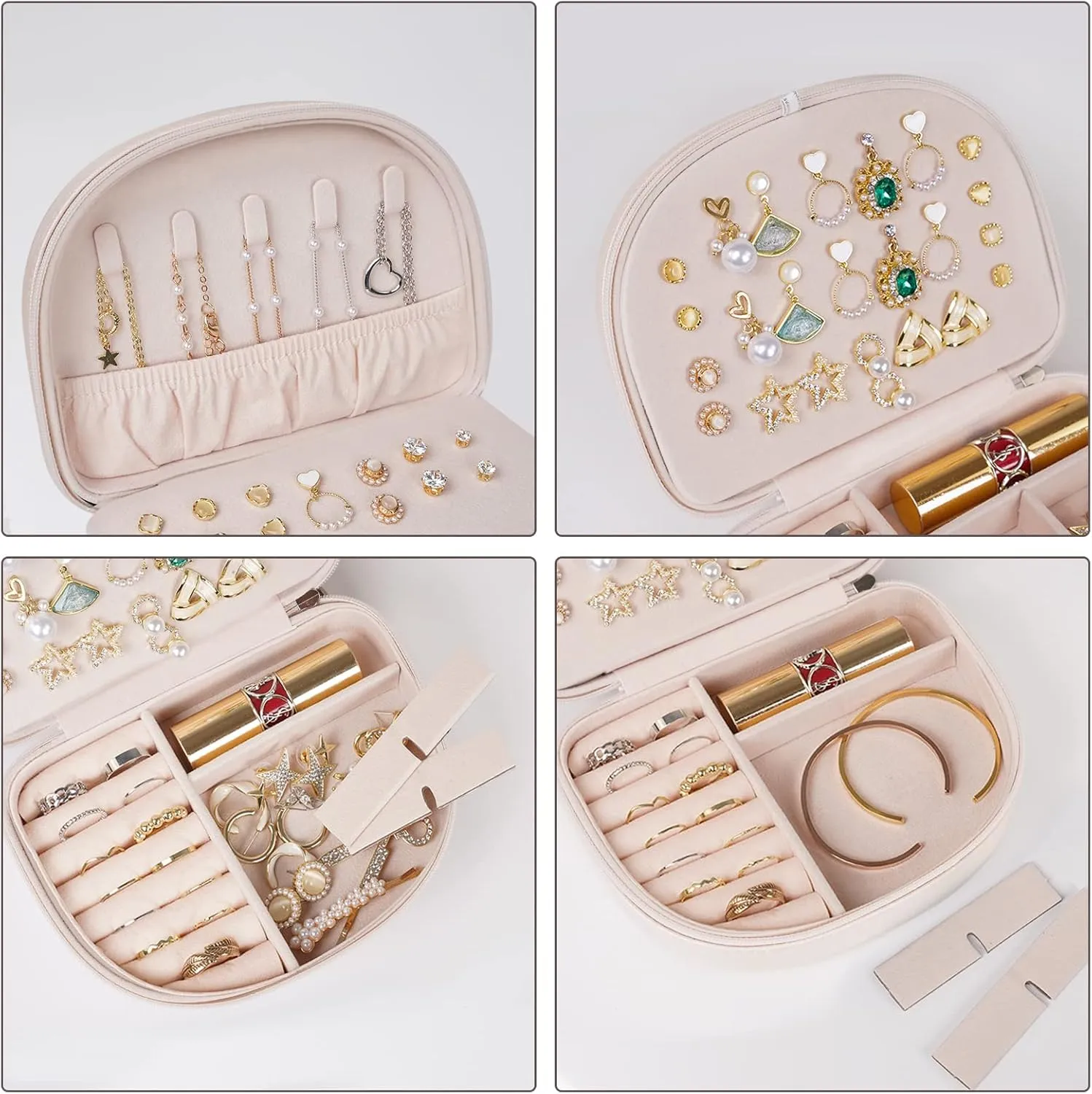ProCase Travel Size Jewelry Box, Small Portable Seashell-Shaped Jewelry Case, 2 Layer Mini Jewelry Organizer in PU Leather for Women -Champagne