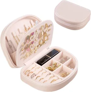 ProCase Travel Size Jewelry Box, Small Portable Seashell-Shaped Jewelry Case, 2 Layer Mini Jewelry Organizer in PU Leather for Women -Champagne