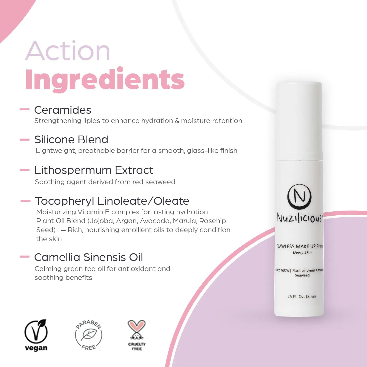 Professional Grade Flawless Makeup Primer – Achieve Dewy Skin & Effortlessly Blend Makeup with Luxurious Plant Oil Blend, Ceramide & Seaweed Extracts, Vegan & Cruelty-Free, 0.25 oz