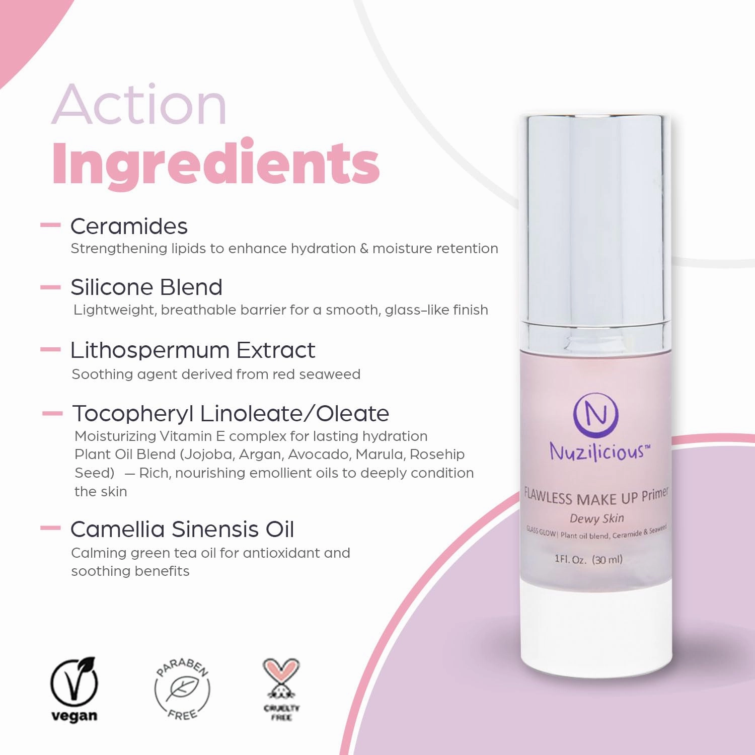 Professional Grade Flawless Makeup Primer – Achieve Dewy Skin & Effortlessly Blend Makeup with Luxurious Plant Oil Blend, Ceramide & Seaweed Extracts, Vegan & Cruelty-Free, 1 oz