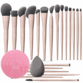 Professional Makeup Brush Set, 18 Pieces with Blending Sponge and Brush Cleaner Pad, Pink and Nude