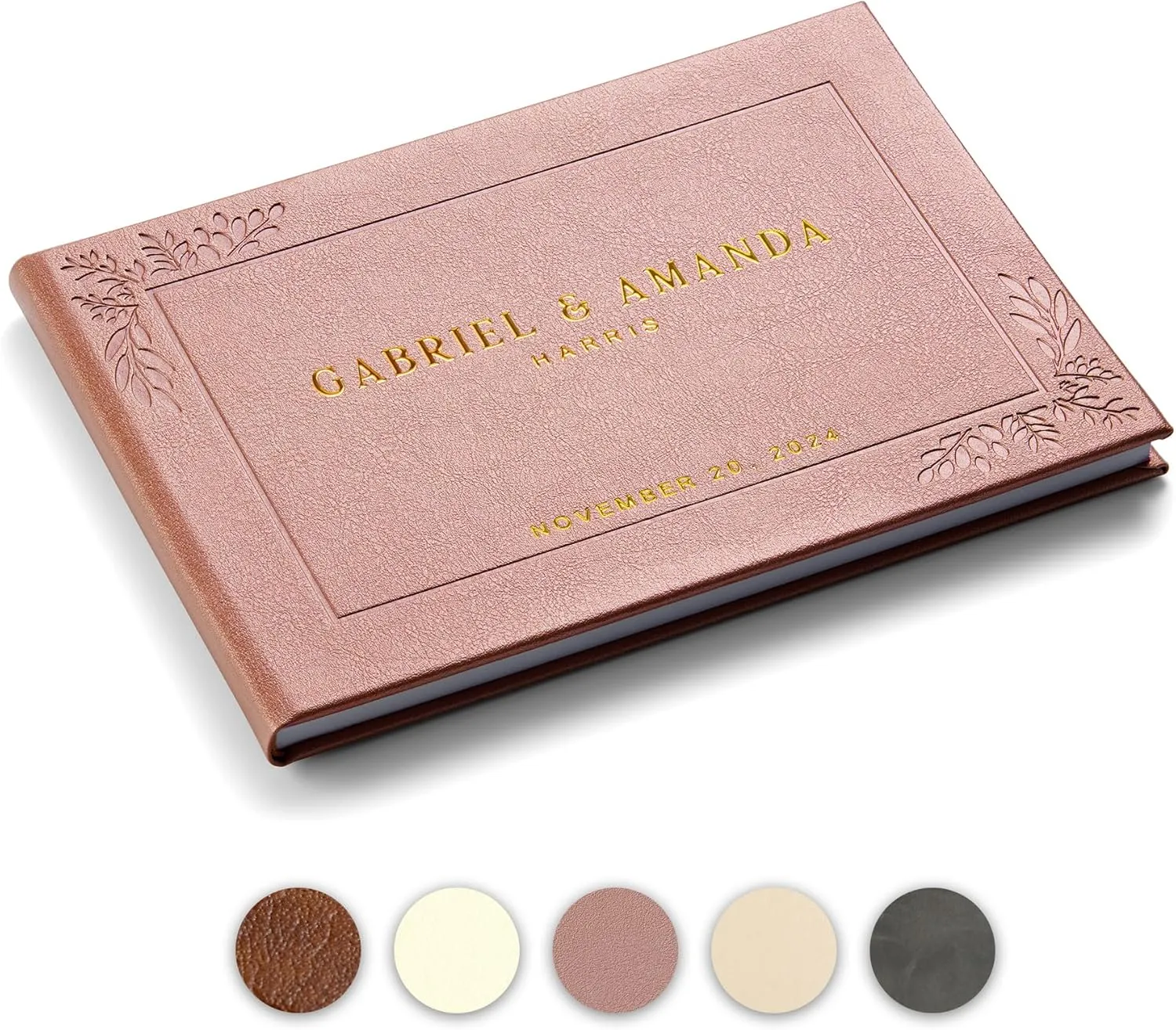 Promot Personalized Wedding Guest Book - Elegant Hardcover Guestbook for Wedding Reception, Bridal and Baby Shower, Birthday, Wedding Books Guests to Sign, Custom Embossed Text with Gold Metallic Foil
