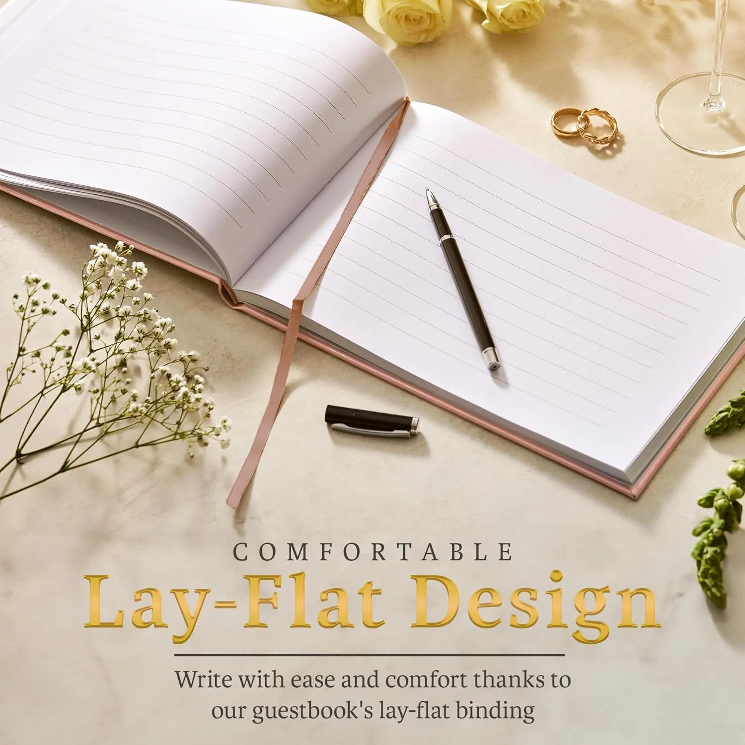 Promot Personalized Wedding Guest Book - Elegant Hardcover Guestbook for Wedding Reception, Bridal and Baby Shower, Birthday, Wedding Books Guests to Sign, Custom Embossed Text with Gold Metallic Foil
