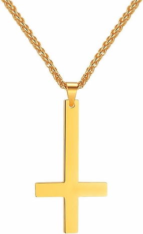 PROSTEEL Upside Down Cross Necklace, 316L Stainless Steel/925 Sterling Silver Inverted Cross Pendant, Satanic Jewelry for Women Men