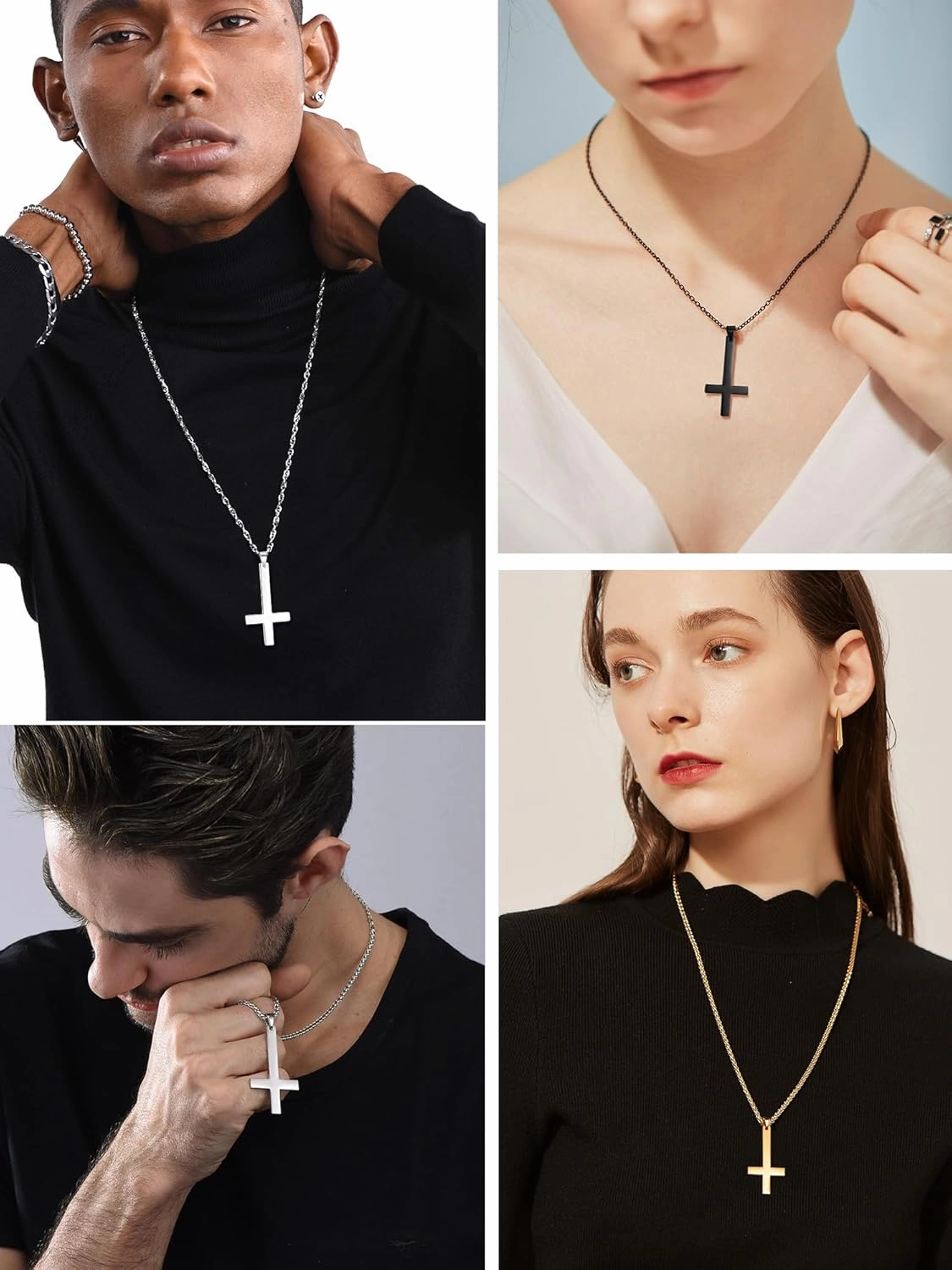PROSTEEL Upside Down Cross Necklace, 316L Stainless Steel/925 Sterling Silver Inverted Cross Pendant, Satanic Jewelry for Women Men