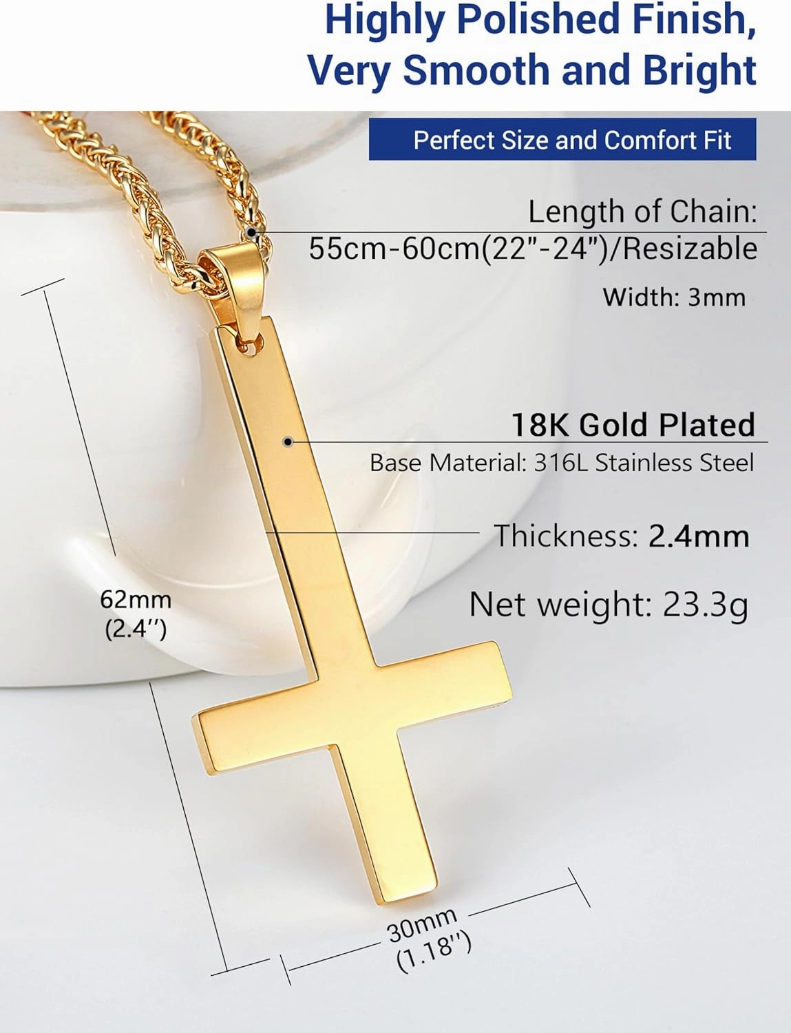 PROSTEEL Upside Down Cross Necklace, 316L Stainless Steel/925 Sterling Silver Inverted Cross Pendant, Satanic Jewelry for Women Men