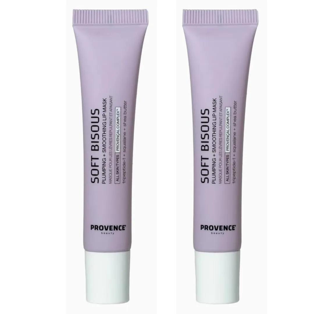 Provence Beauty Soft Bisous Plumping   Smoothing Lip Mask – Anytime Hydration For Visibly Plumper Lips – Lip Mask Overnight Treatment – Deeply Moisturizing and Nourishing (Pack of 2)
