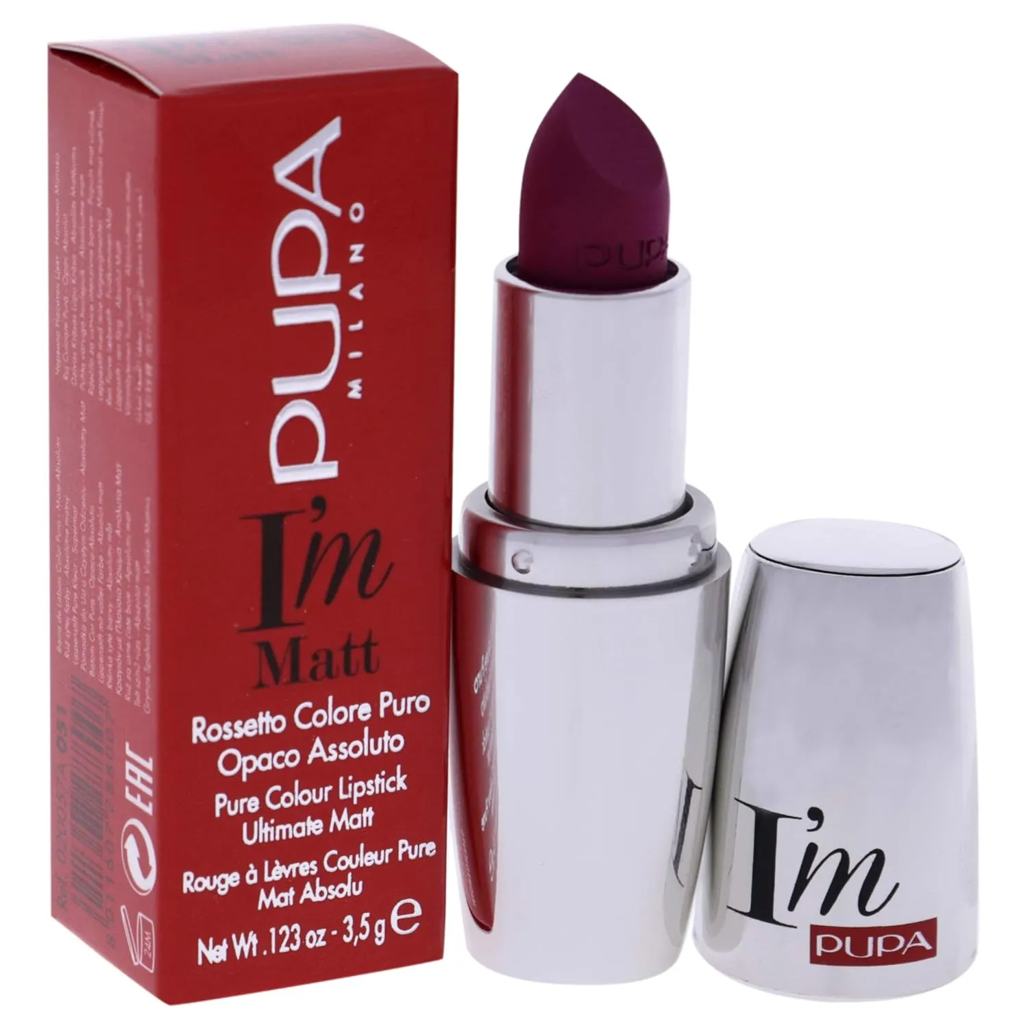 Pupa Milano I Am Matt Pure Colour Lipstick - Dresses Lips In Full, Deep Color - Matte, Velvety And Extremely Sensory Feel - Glides On Without Weighing Lips Down - 051 Blue Fuchsia - 0.123 OZ