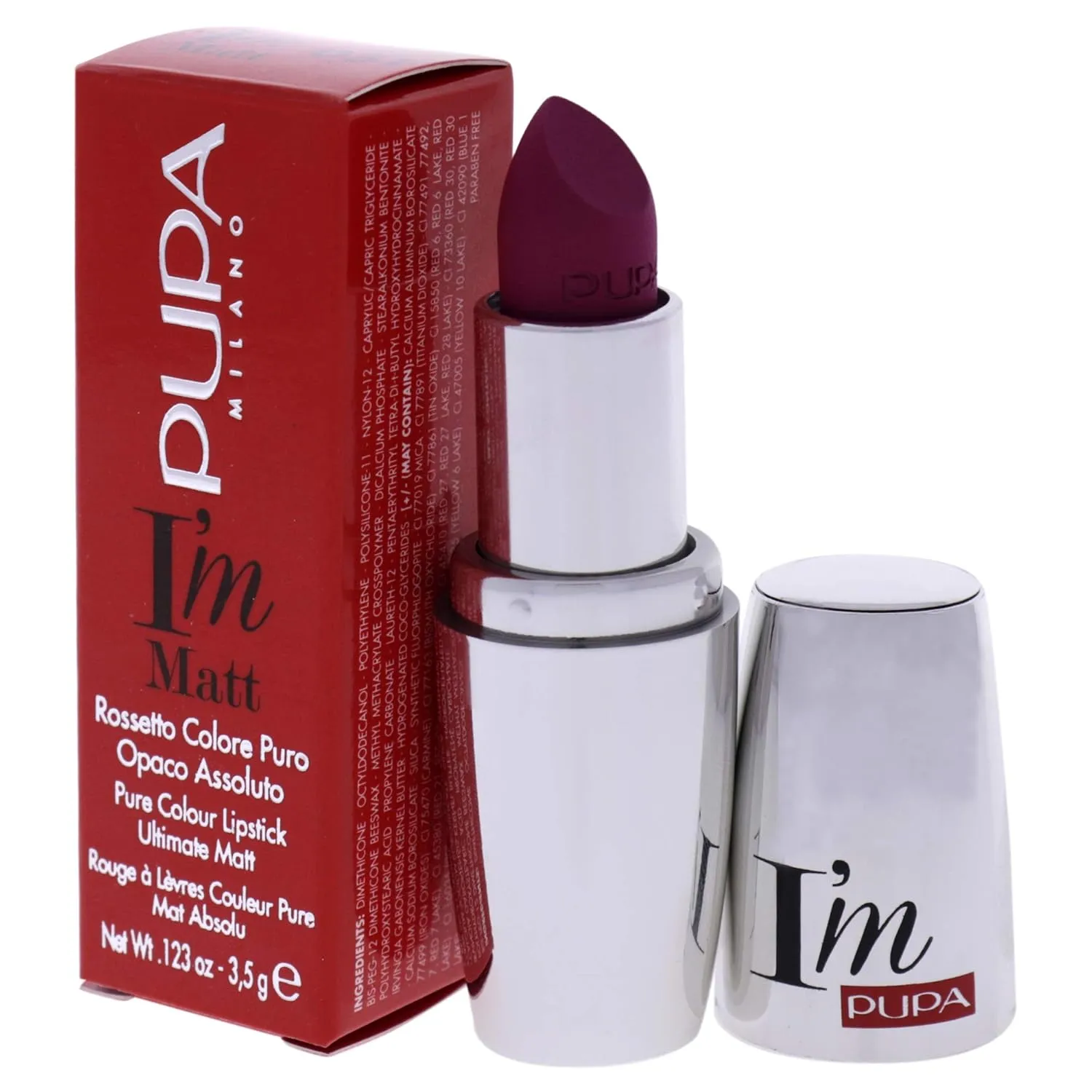 Pupa Milano I Am Matt Pure Colour Lipstick - Dresses Lips In Full, Deep Color - Matte, Velvety And Extremely Sensory Feel - Glides On Without Weighing Lips Down - 051 Blue Fuchsia - 0.123 OZ