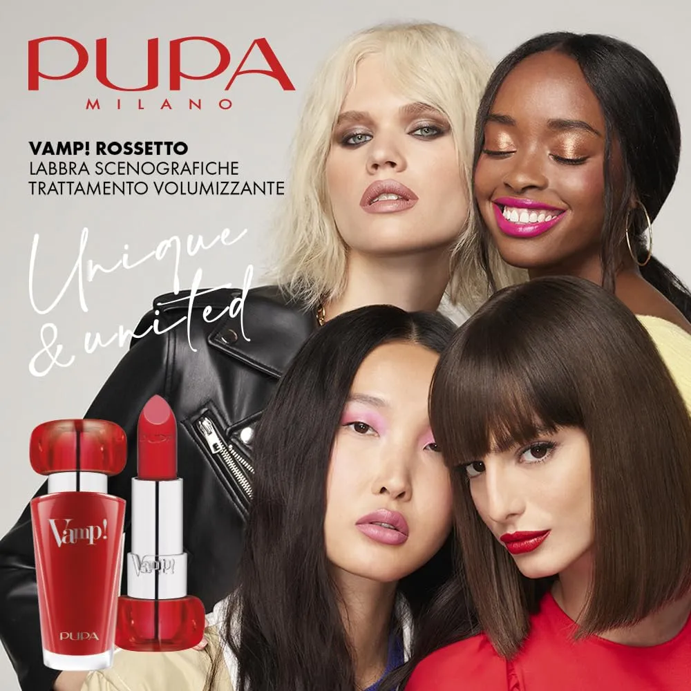 Pupa Milano Vamp! Extreme Colour Lipstick With Plumping Treatment - For Fuller, Defined Lips - Adds Incredible, Deep Color To Lips - Soft Texture Adheres Perfectly - 100 Naked Skin - 0.123 Oz
