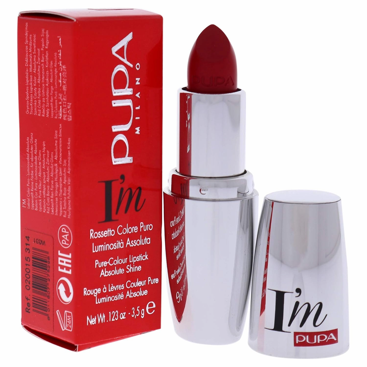 Pupa Milano I Am Pure-Colour Lipstick - 314 True Red for Women - 0.123 oz Lipstick
