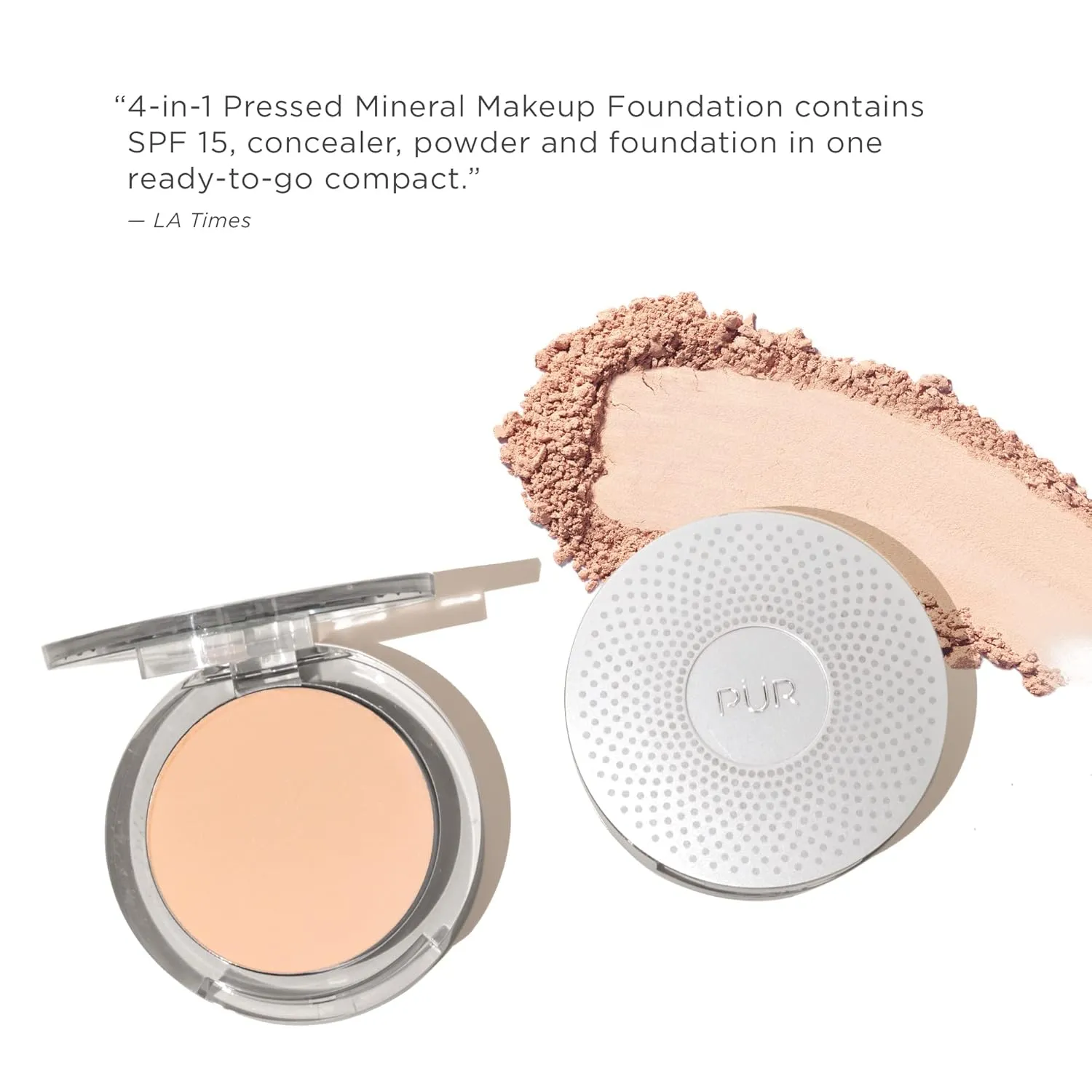 PUR Beauty 4-in-1 Pressed Mineral Makeup Powder Foundation with SPF 15 - Concealer & Finishing Compact Pressed Powder for Face - Buildable Medium to Full Coverage Foundation Powder