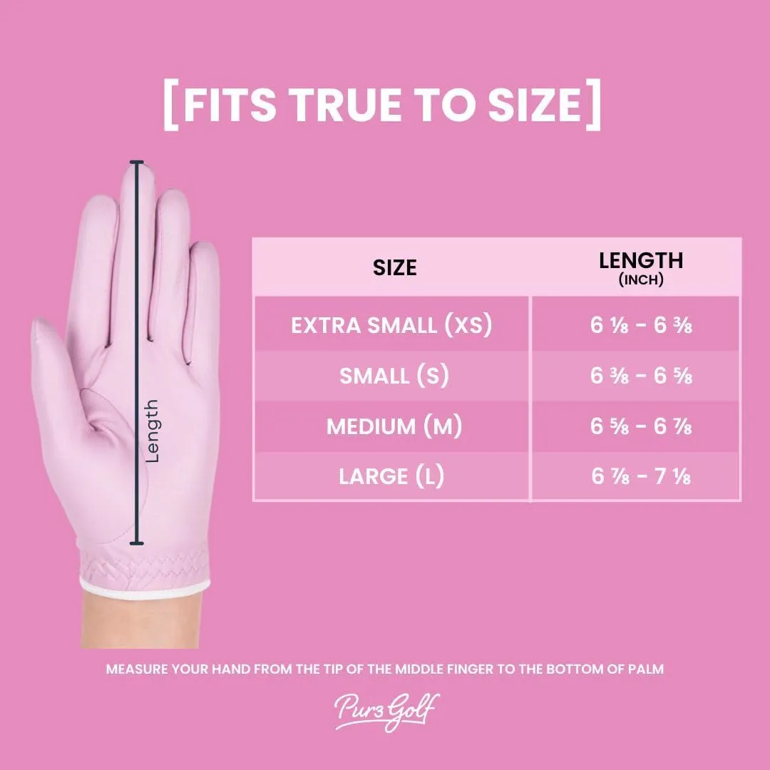 PUR3 Womens Golf Glove Left Hand and Right Hand - 2 Pack Ladies Gloves - Ultra Soft Cabretta Leather - Pastel Blush Pink and White - Extra Grip All Weather