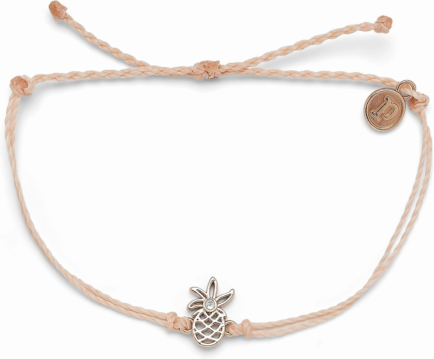 Pura Vida Silver or Rose Gold Open Pineapple Bracelet - 100% Waterproof, Adjustable Band - Plated Brand Charm