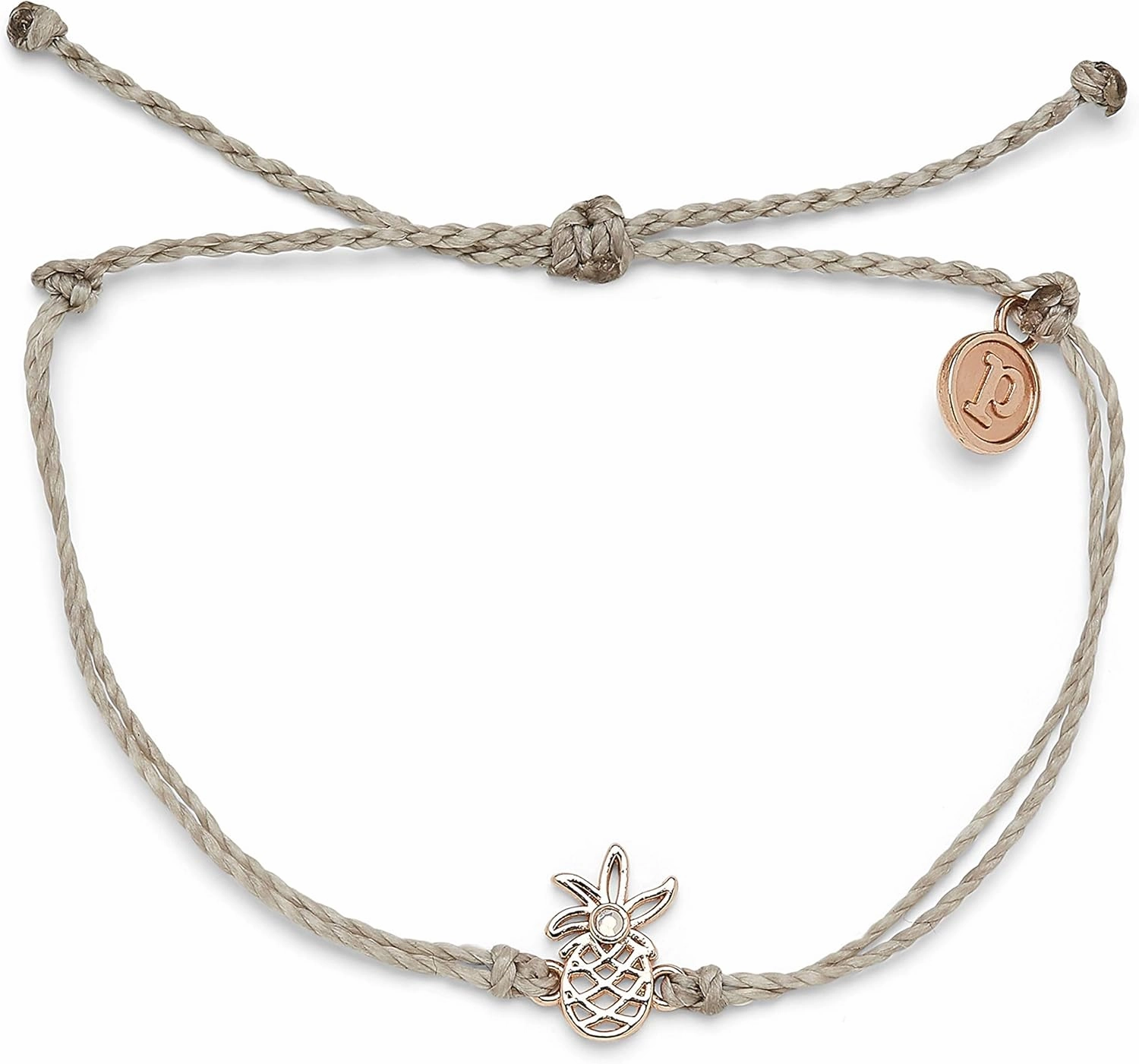 Pura Vida Silver or Rose Gold Open Pineapple Bracelet - 100% Waterproof, Adjustable Band - Plated Brand Charm