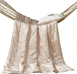 Pure Mulberry Silk Throw Blanket for Couch Bed Sofa - Lightweight Cozy Soft Smooth Bed Blanket for All Seasons, Adults Size 53x72, Champagne