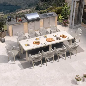 PURPLE LEAF 11 Pieces Patio Dining Set Aluminum Modern Rectangular Table and Rattan Arm Chairs with Cushions for Kitchen Porch Garden Outdoor Furniture Sets, Champagne