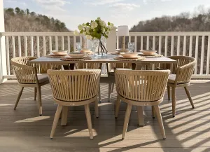 PURPLE LEAF 7 Pieces Outdoor Dining Set with Patio Aluminium Dining Table and Wicker Rattan Chairs Modern Furniture Cushions Sets for Backyard Indoor Decor Kitchen Champagne