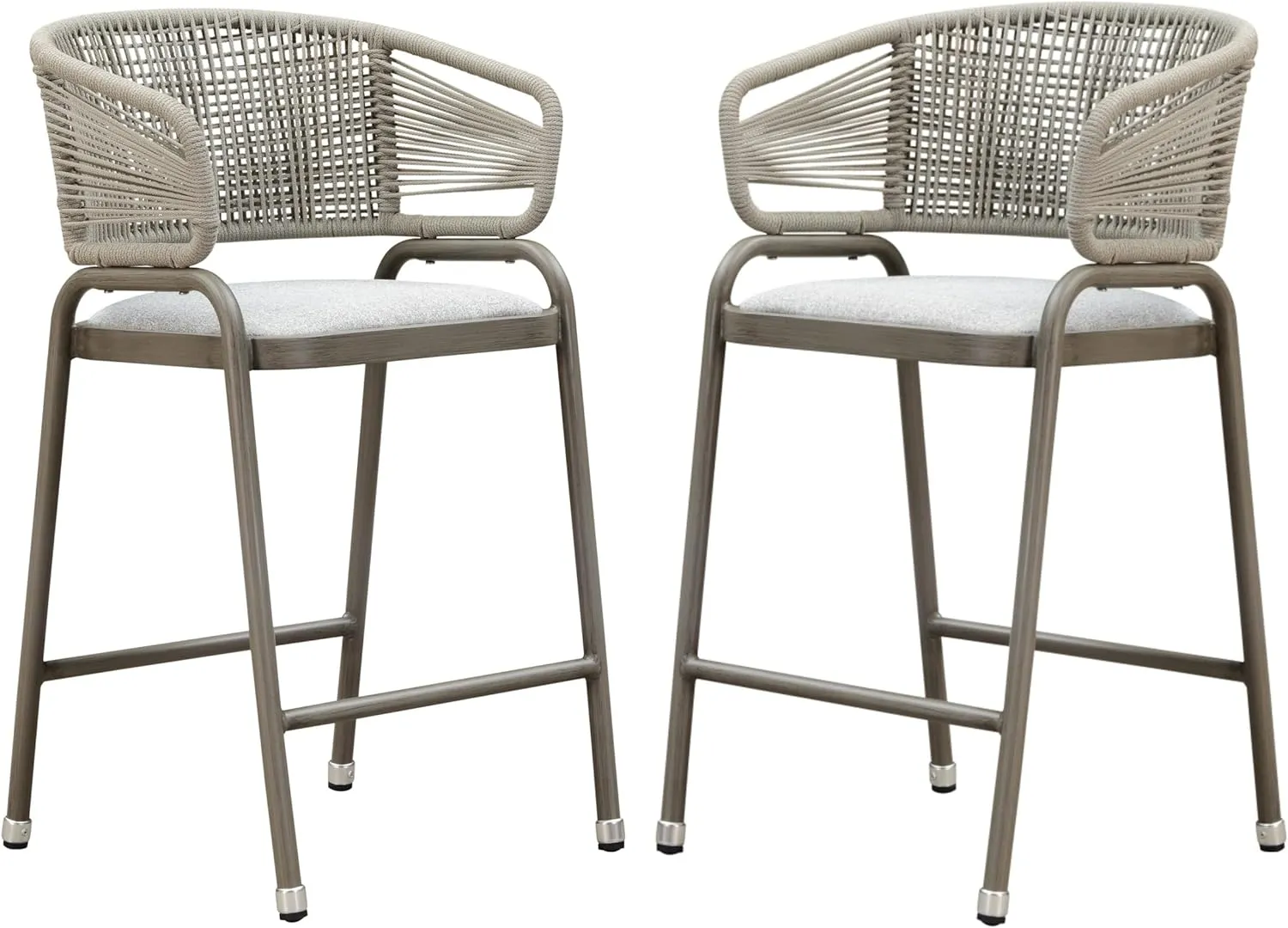 PURPLE LEAF Outdoor 26 Inch Rattan Counter Height Bar Stools Set of 2 Modern Patio Metal Wicker Aluminum Woven Counter Bar Chairs with Wraparound Back with Armrest for Kitchen Garden Indoor Champagne