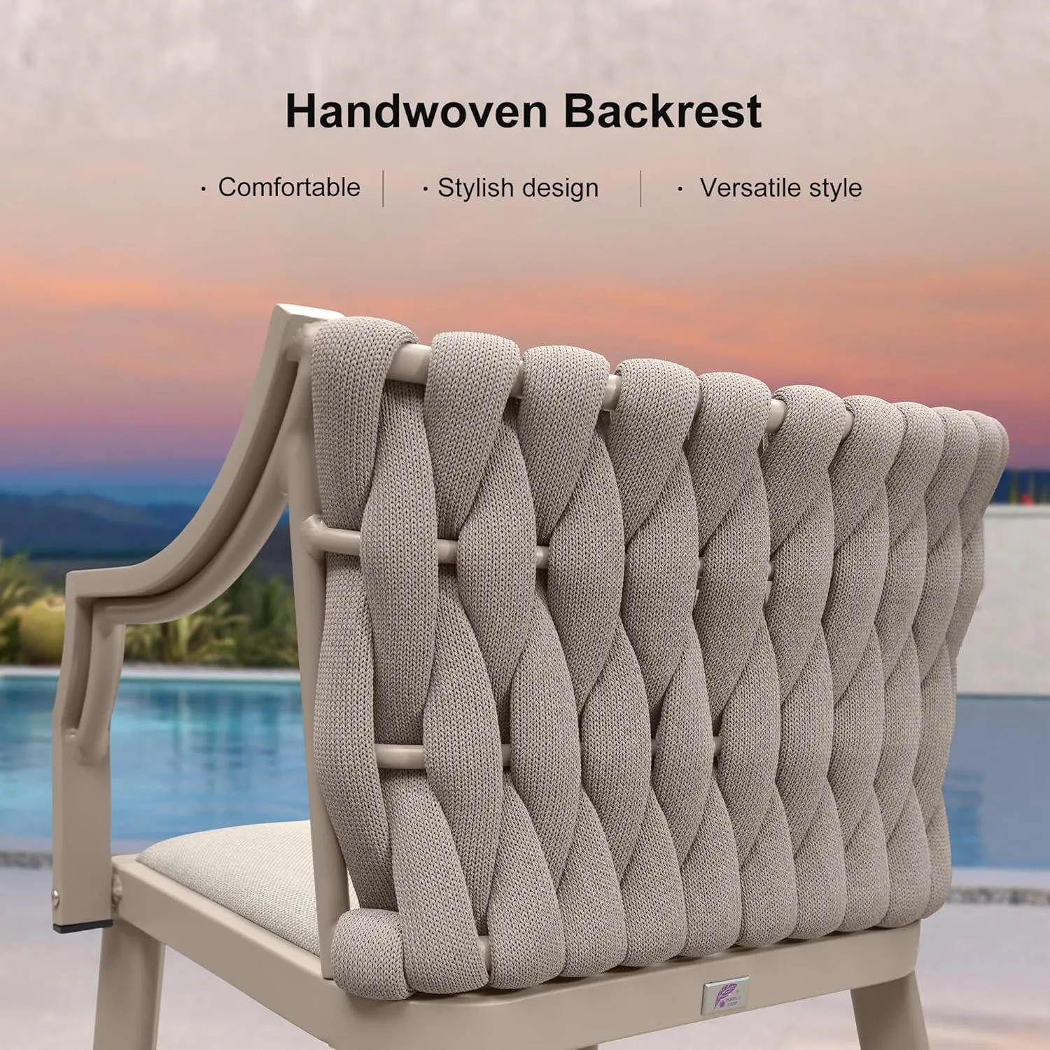 PURPLE LEAF Outdoor Bar Stool Patio Height Chair Aluminum Frame Bar Chair with Cushion and Back for Indoor Kitchen and Garden Use, Champagne