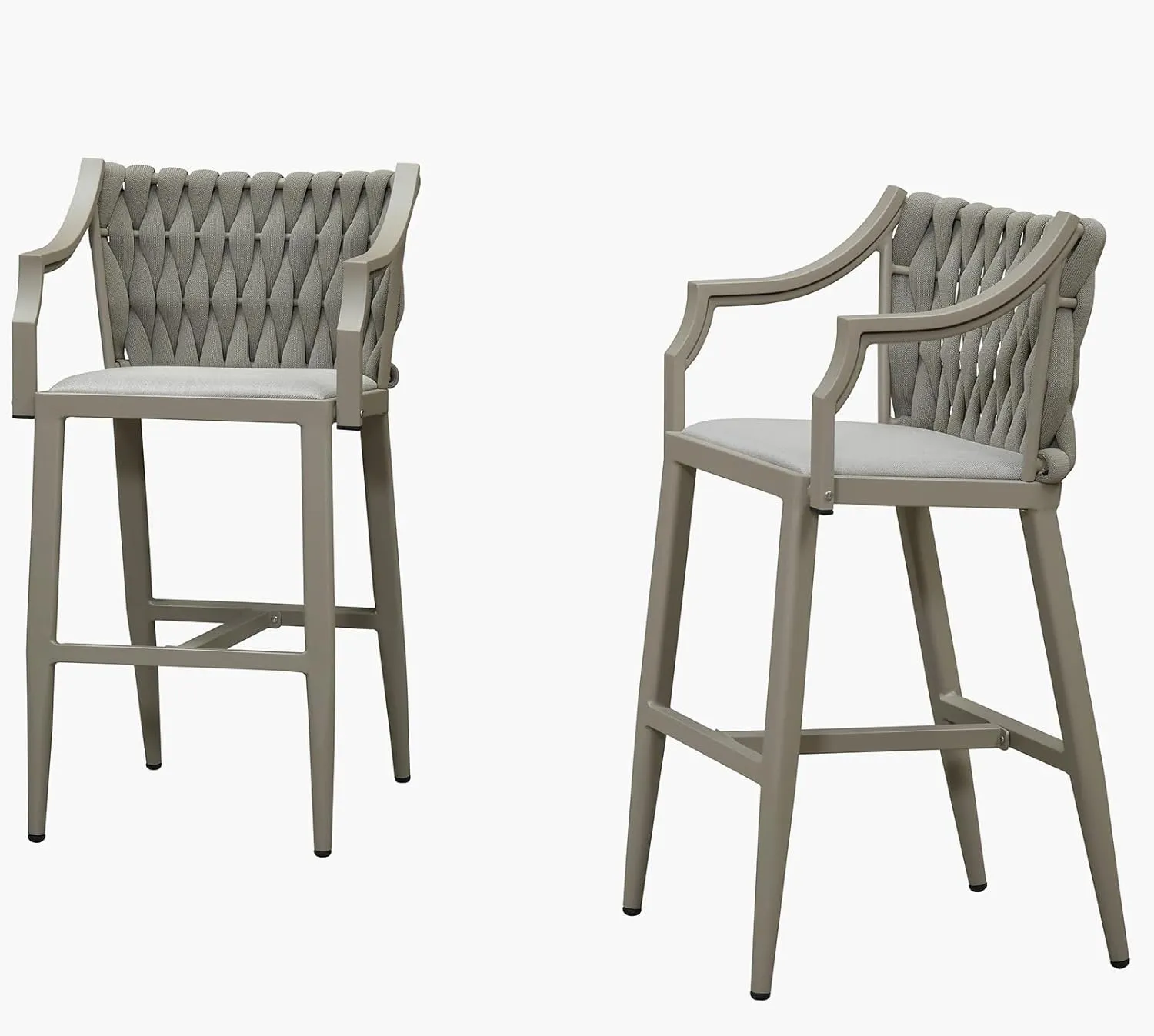 PURPLE LEAF Outdoor Bar Stool Patio Height Chair Aluminum Frame Bar Chair with Cushion and Back for Indoor Kitchen and Garden Use, Champagne