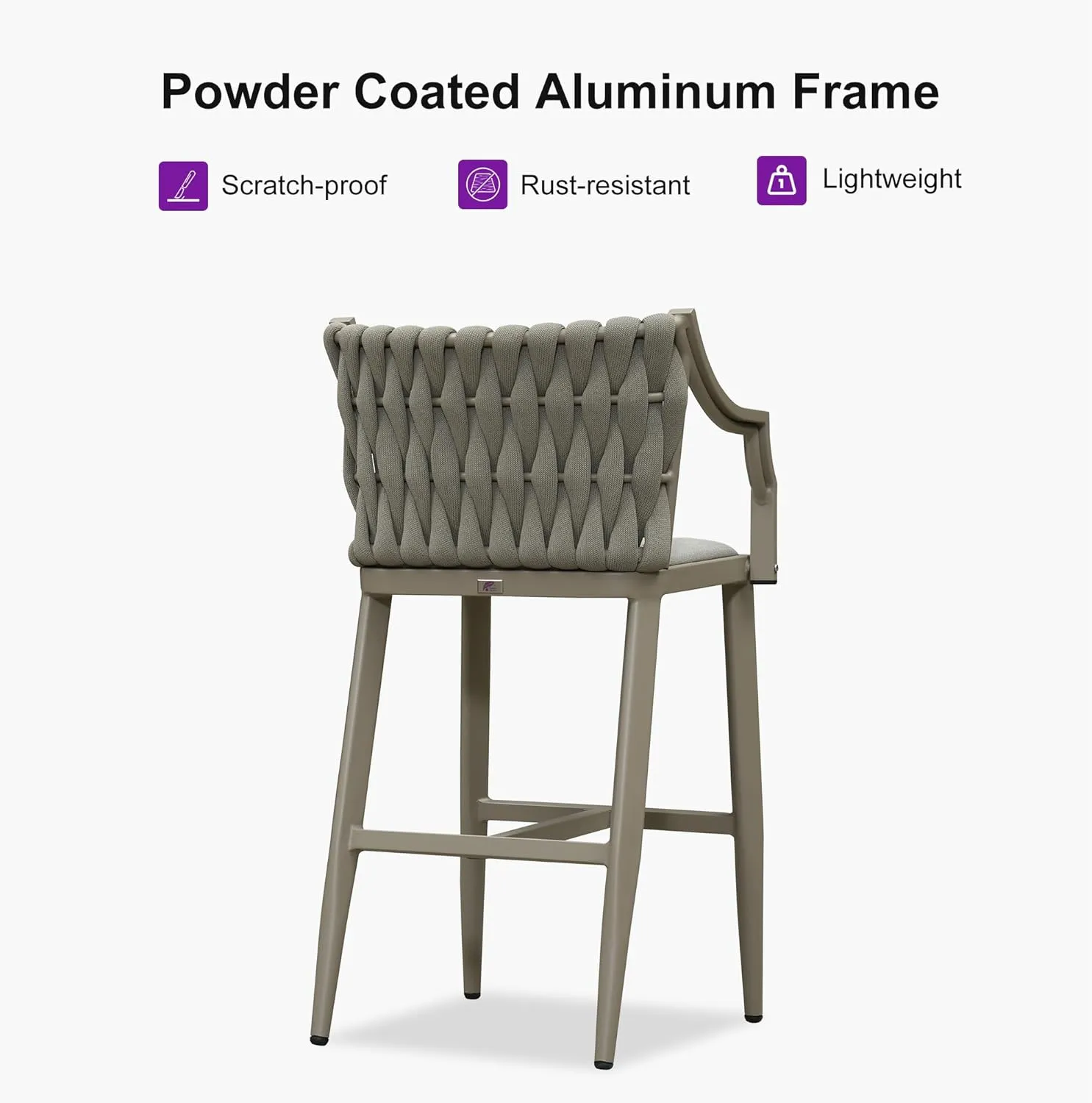 PURPLE LEAF Outdoor Bar Stool Patio Height Chair Aluminum Frame Bar Chair with Cushion and Back for Indoor Kitchen and Garden Use, Champagne